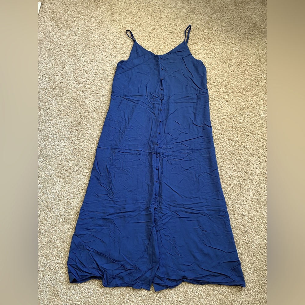 Uniqlo Button-Front Slip Dress, midi length, size M, blue.